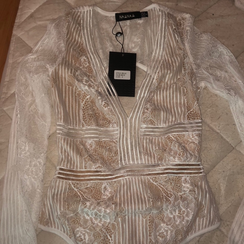 White Lace Bodysuit. Open Back. Never Worn.